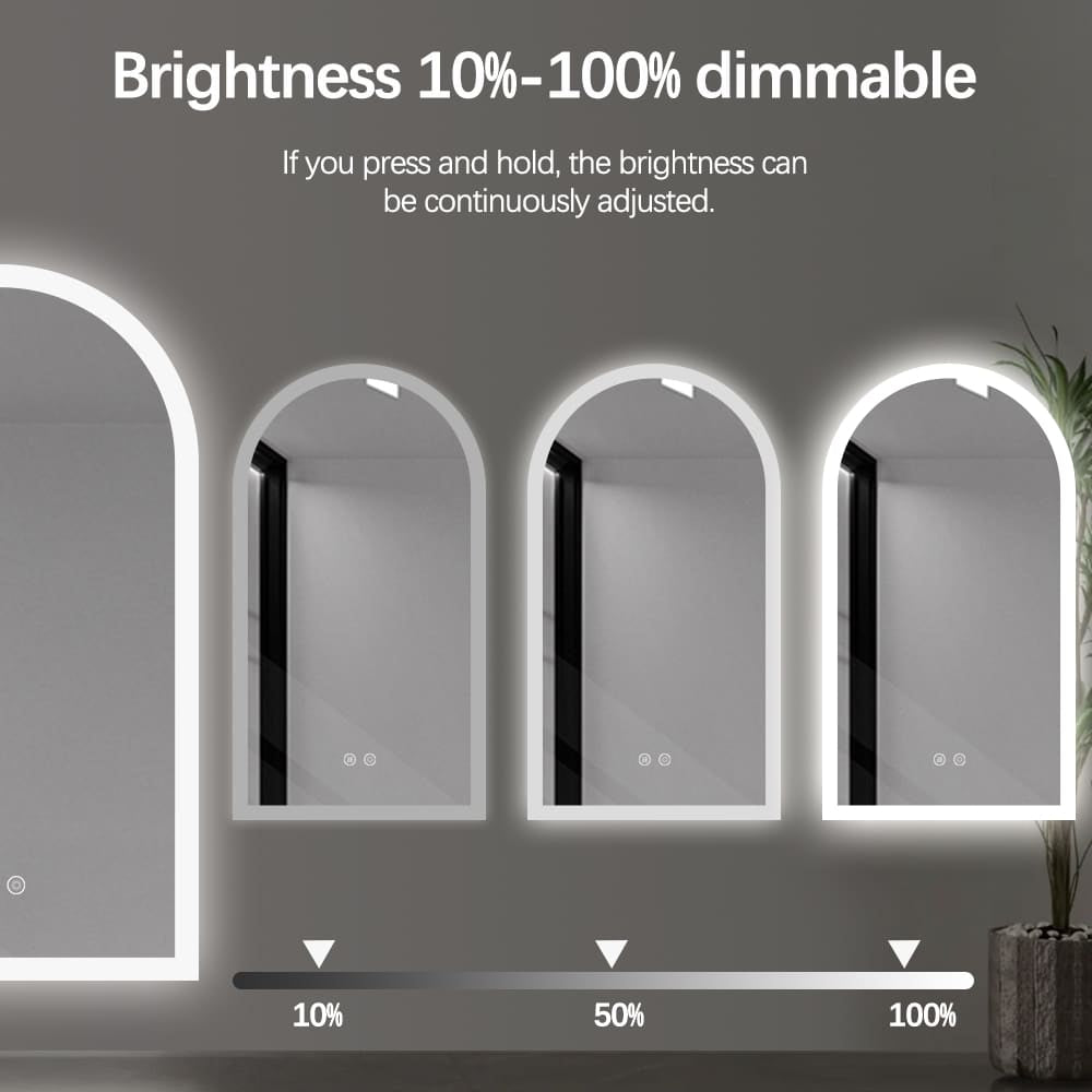 Arched LED Bathroom Mirror 90cm x 50cm Frameless Frosted Dimmable Anti Fog Defogger