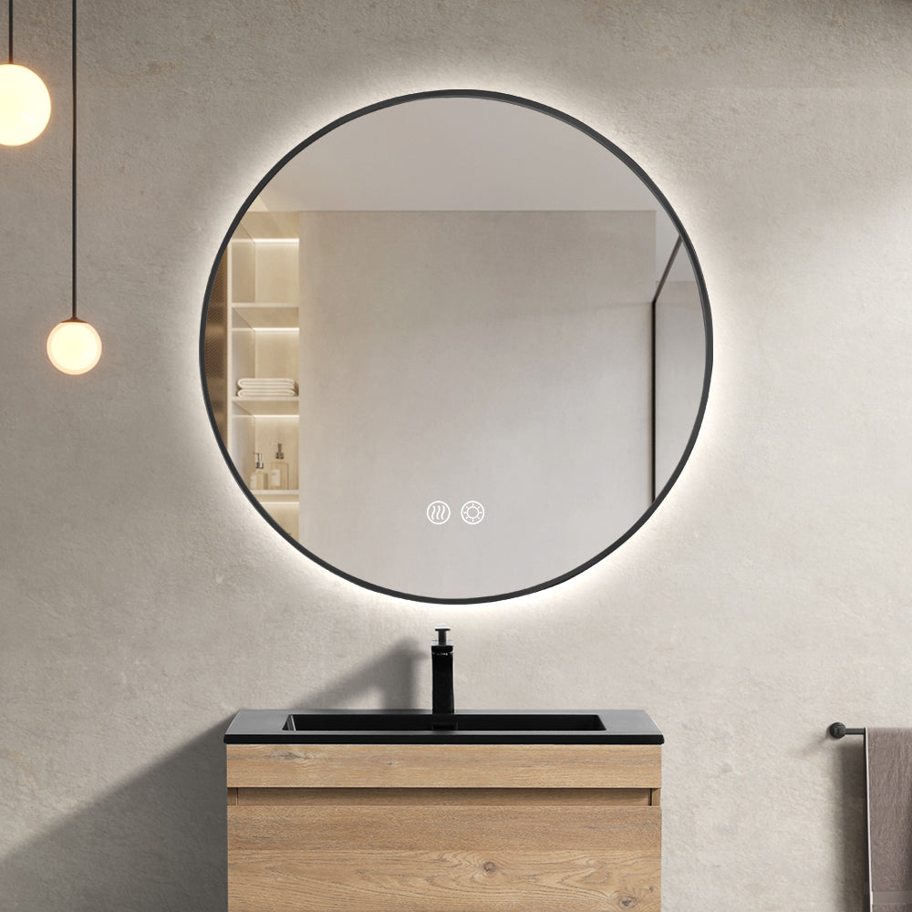 Round LED Mirror 60cm Black Framed Backlit Defogger Dimmable