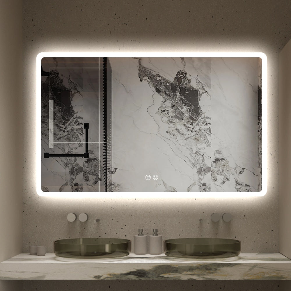 Rectangular LED Mirror 100cm  x 75cm Frameless Frosted Wall Mounted Bathroom Defogger Dimmable Touch Sensor