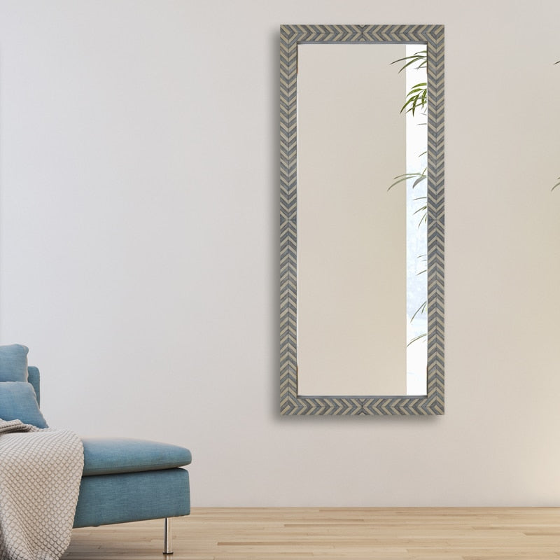 Zebra Fishbone Full Height Mirror 183cm x 76cm Brown Grey Wall Mount MDF Frame