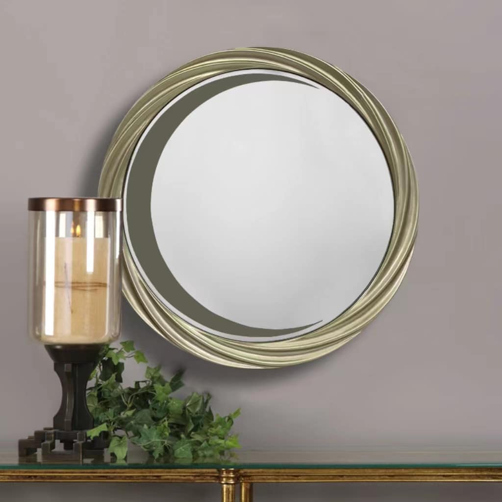 Luxury Antique Overlapping Round Mirror 80cm Silver French Style PU Frame Wall Décor