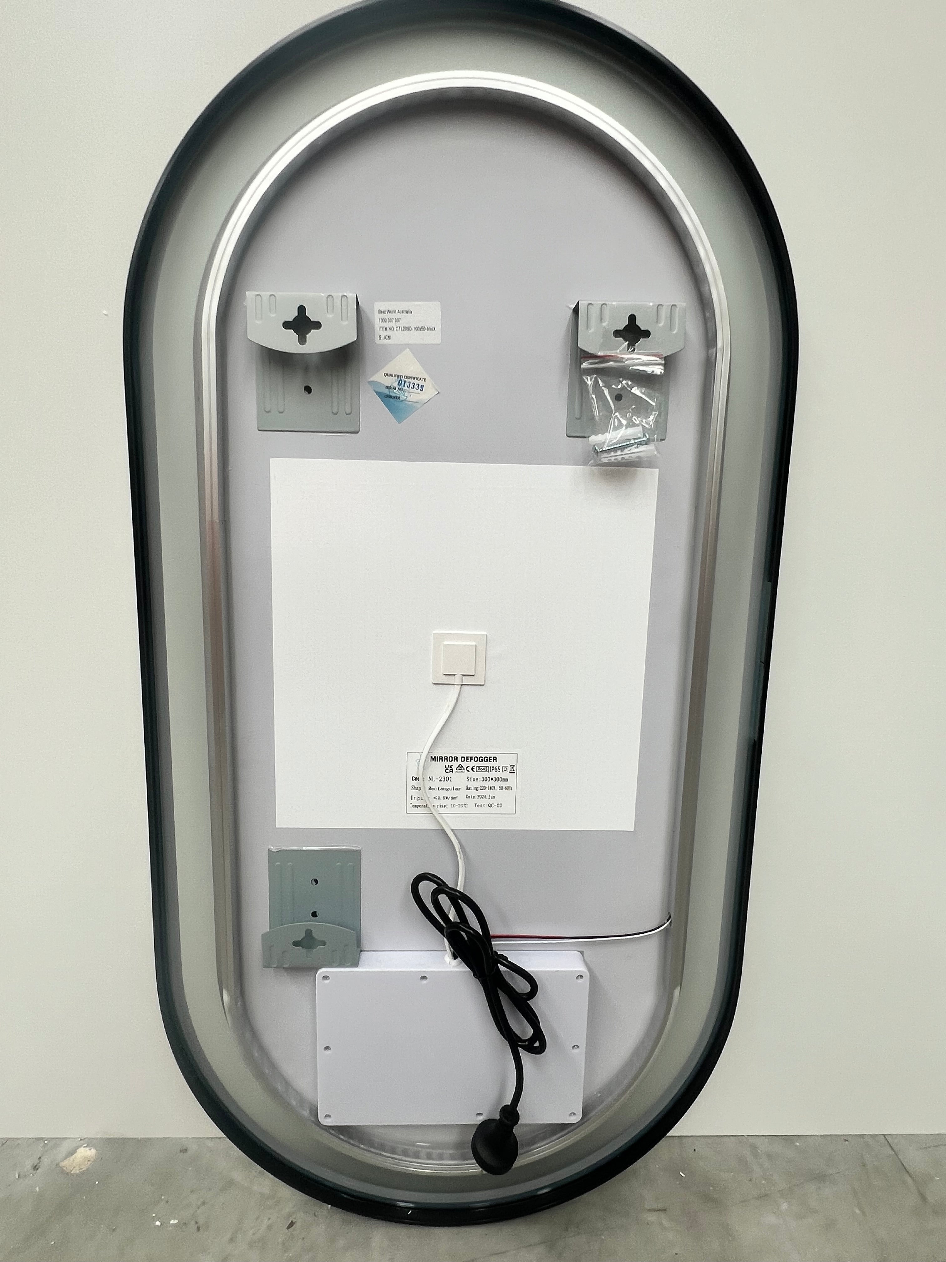 Black Oval LED Bathroom 90cm x 45cm Frosted Edge Defogger Dimmable Vanity Wall Mirror