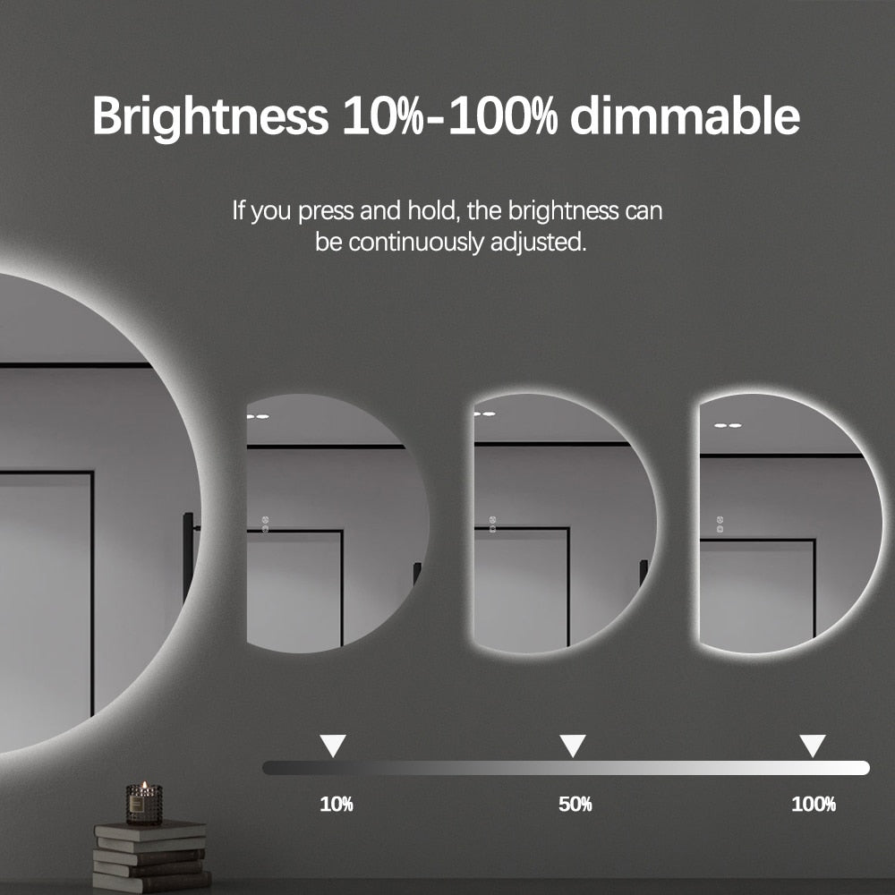 Left Cut Moon LED Mirror 91cm x 130cm Frameless Backlit Wall Mirror