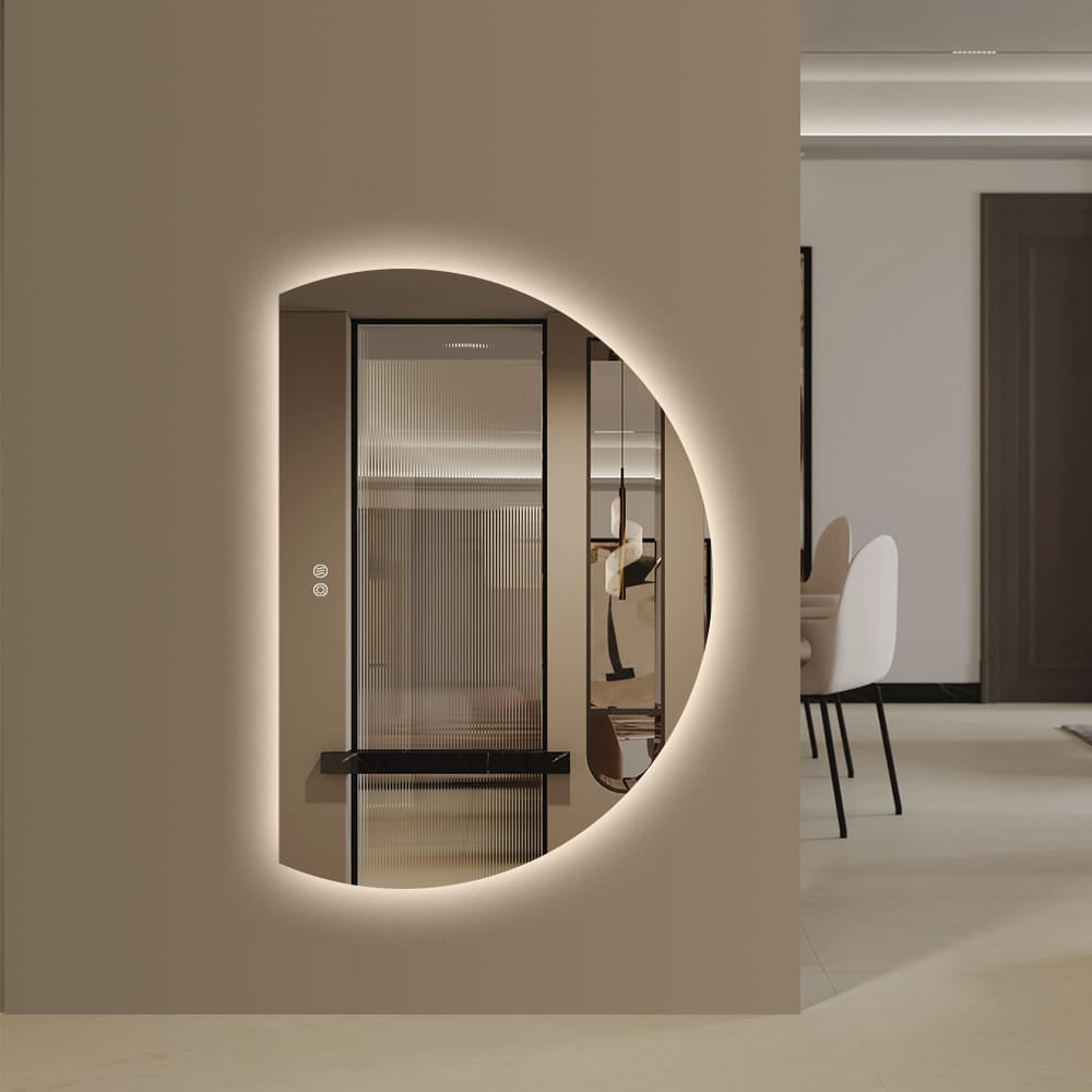 Left Cut Moon LED Mirror 77cm x 110cm Frameless Backlit Wall Mirror