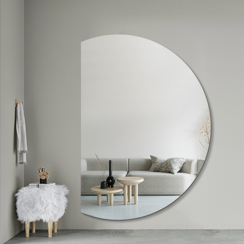 Half Moon Wall Mirror 91cm x 130cm Left Frameless