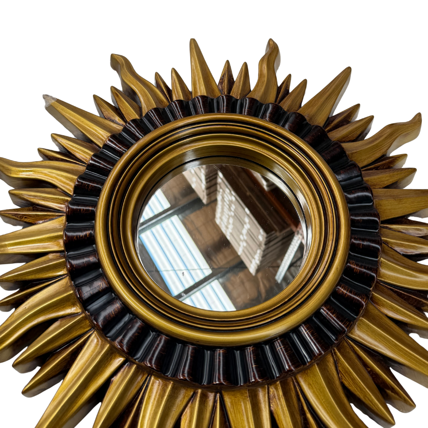 Round Vintage Sunburst Mirror 71cm Gold Wall Mount PU Frame