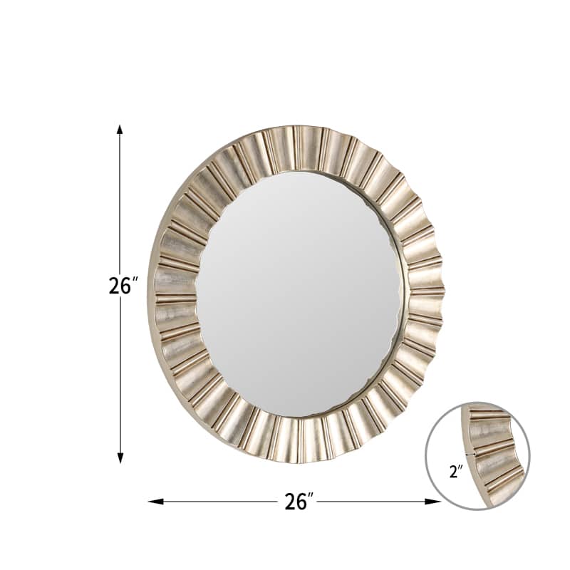 Round Modern Egypt Mirror 65cm Silver Wall Mount PU Frame Vintage Style