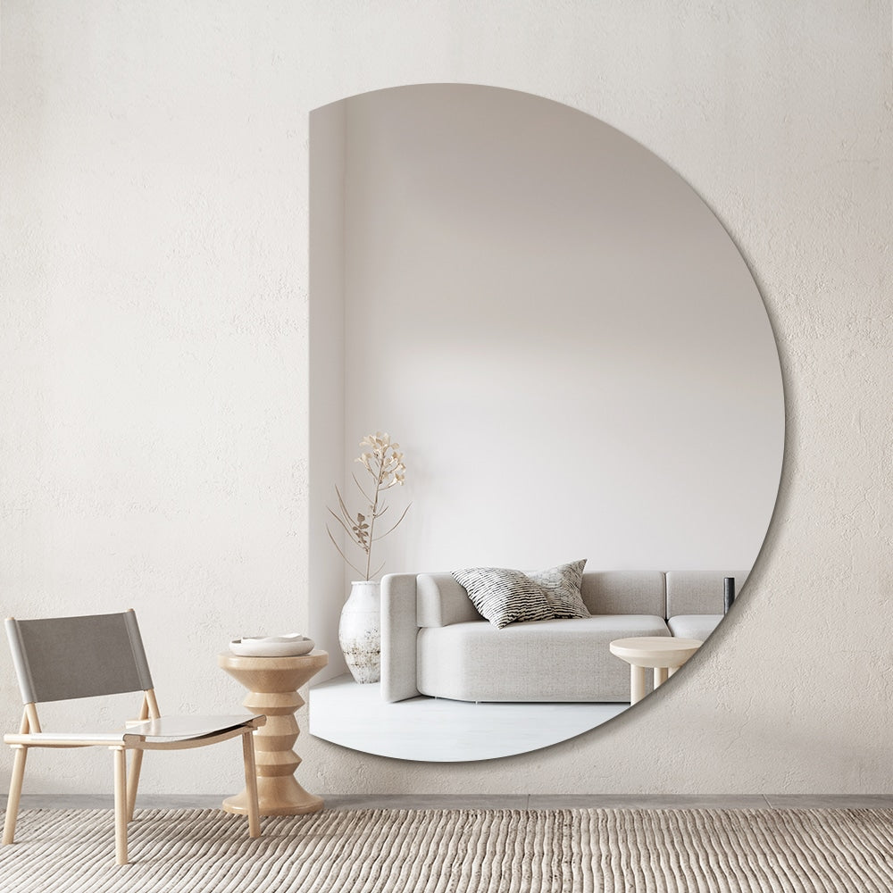 Half Moon Wall Mirror 91cm x 130cm Left Frameless