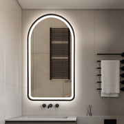 Arched LED Black Frame Wall Mirror 130cm x 70cm Frosted Dimmable Vanity Defogger - FLM103
