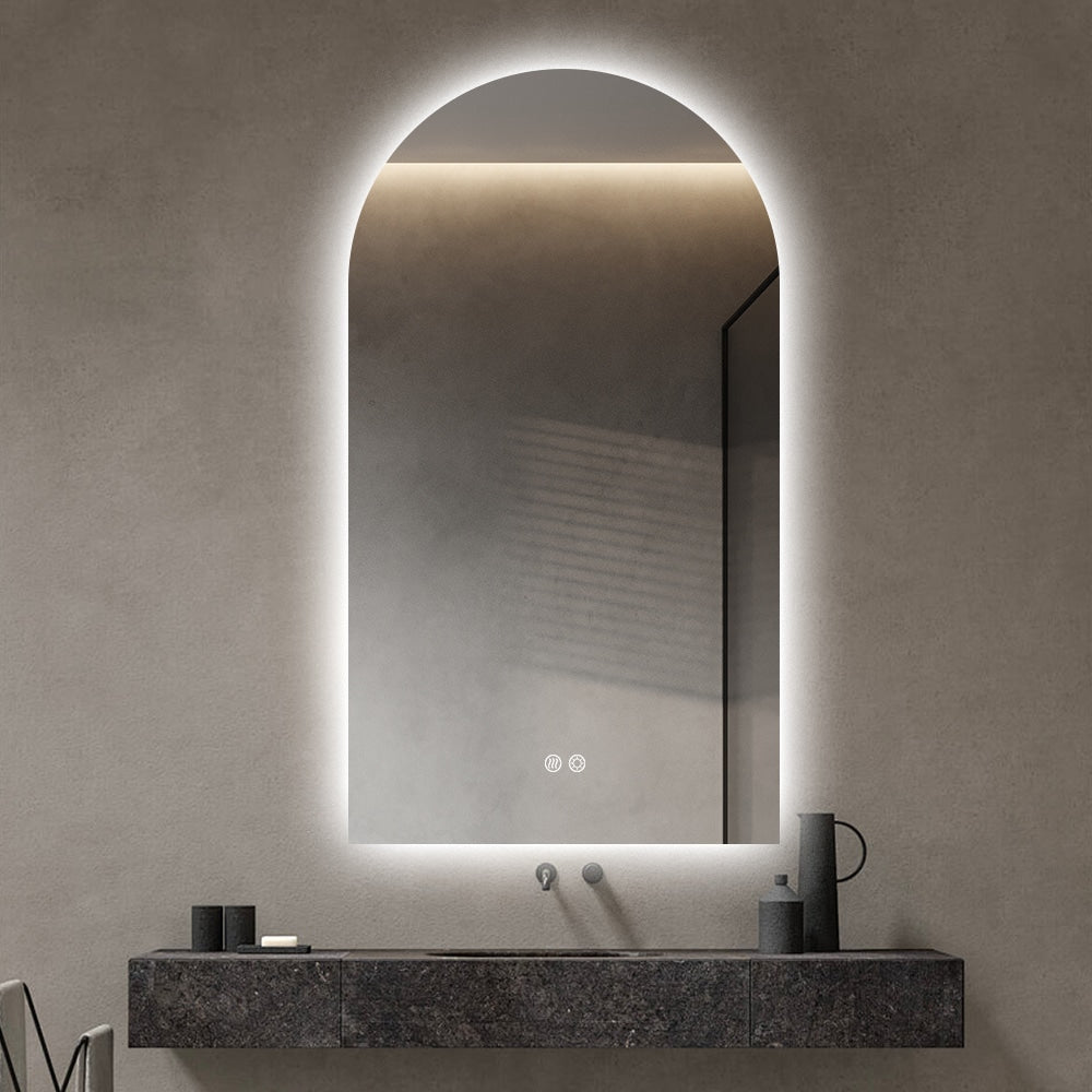 Arched LED Mirror 90cm x 50cm Frameless Backlit Dimmable Anti Fog Bathroom Vanity