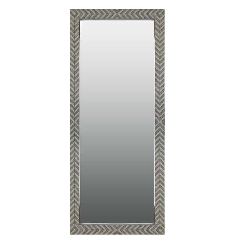 Zebra Fishbone Full Height Mirror 183cm x 76cm Brown Grey Wall Mount MDF Frame