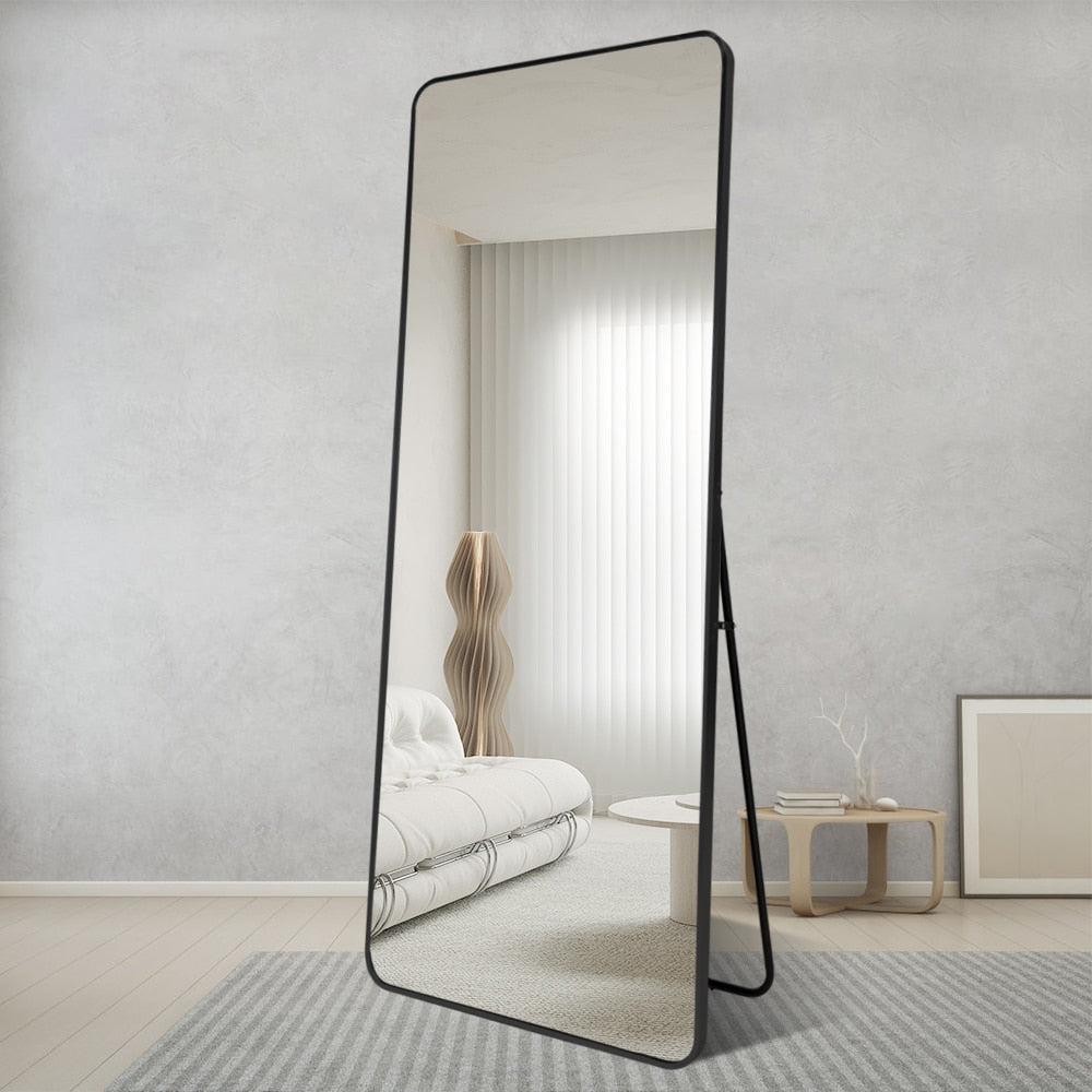 Modern Rounded Full Length Mirror 100x200cm Black Frame Freestanding Rectangular Mirror