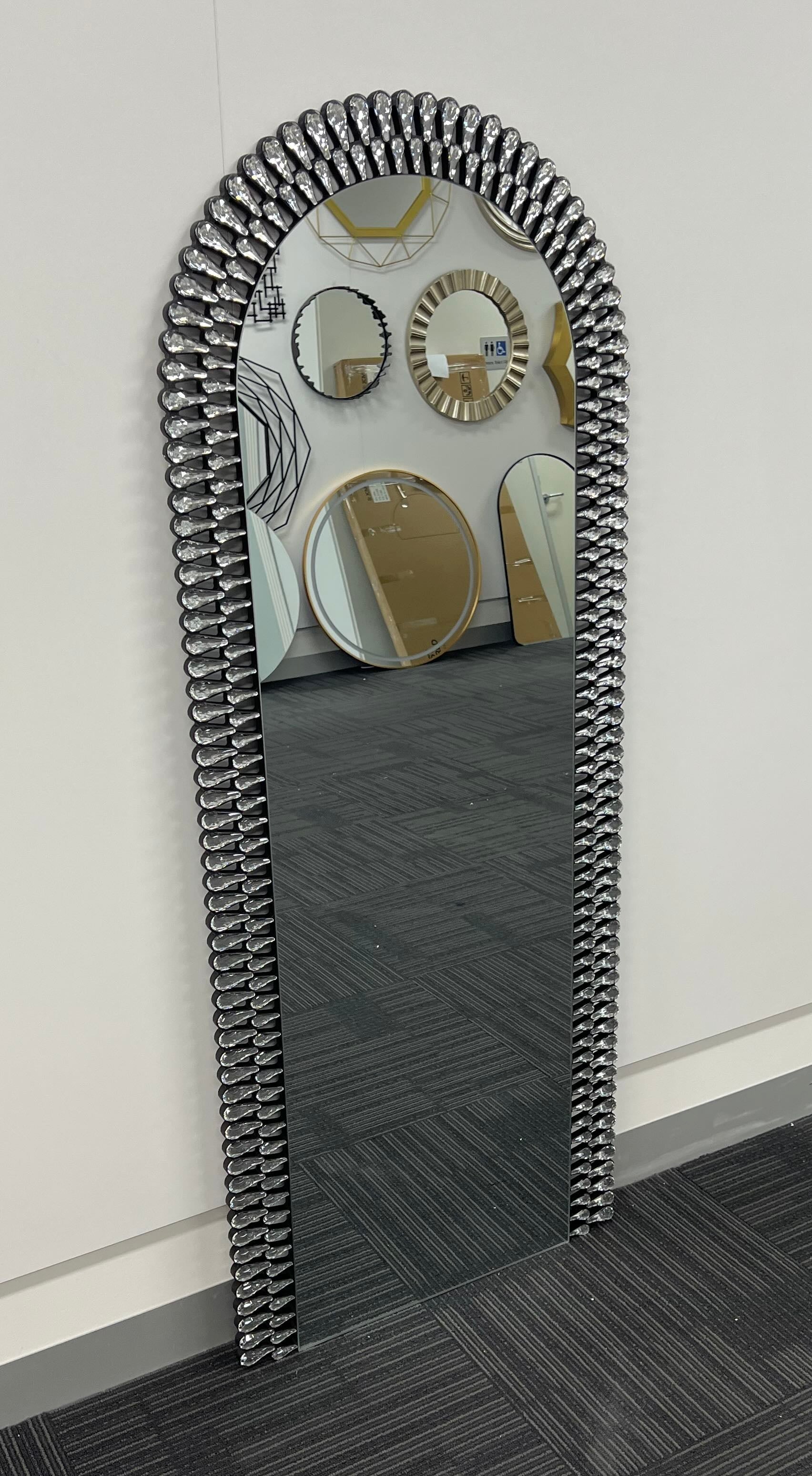 Diamond Water Drop Arch Wall Mirror 150cm x 60cm Silver Acrylic Frame