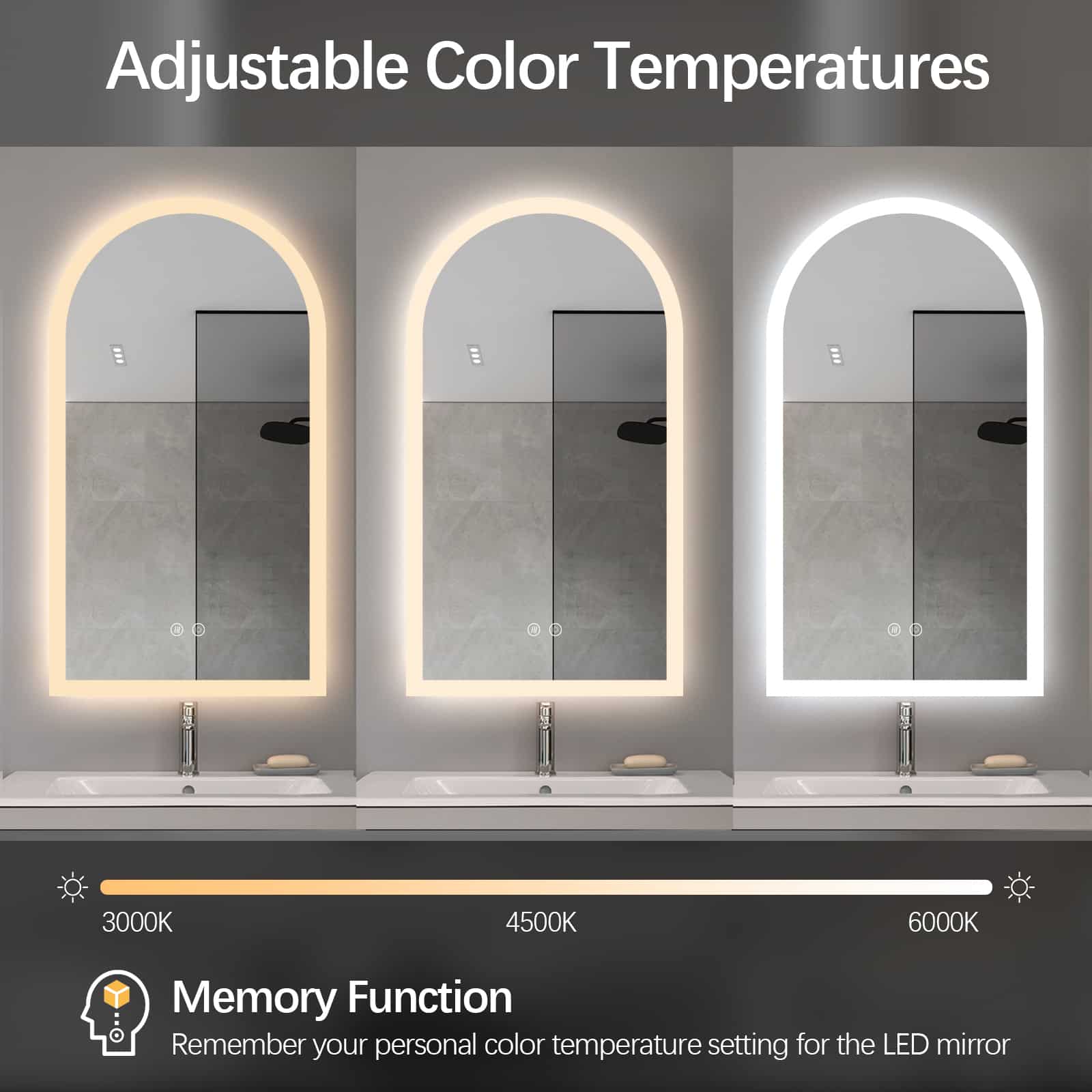 Arched LED Bathroom Mirror 100cm x 75cm Frameless Frosted Dimmable Anti Fog Defogger