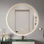 Round LED Mirror 90cm Gold Framed Backlit Defogger Dimmable