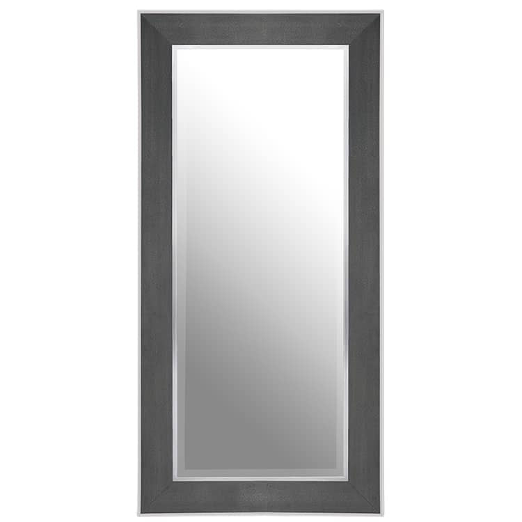 Full Length Stainless Steel Mirror with Grey Leather Frame  183cm x 89cm Wall Mounted Floor Standing