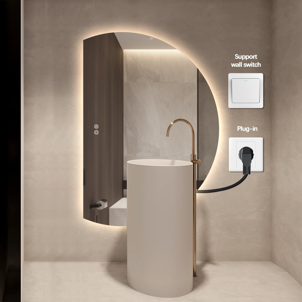 Left Cut Moon LED Mirror 77cm x 110cm Frameless Backlit Wall Mirror
