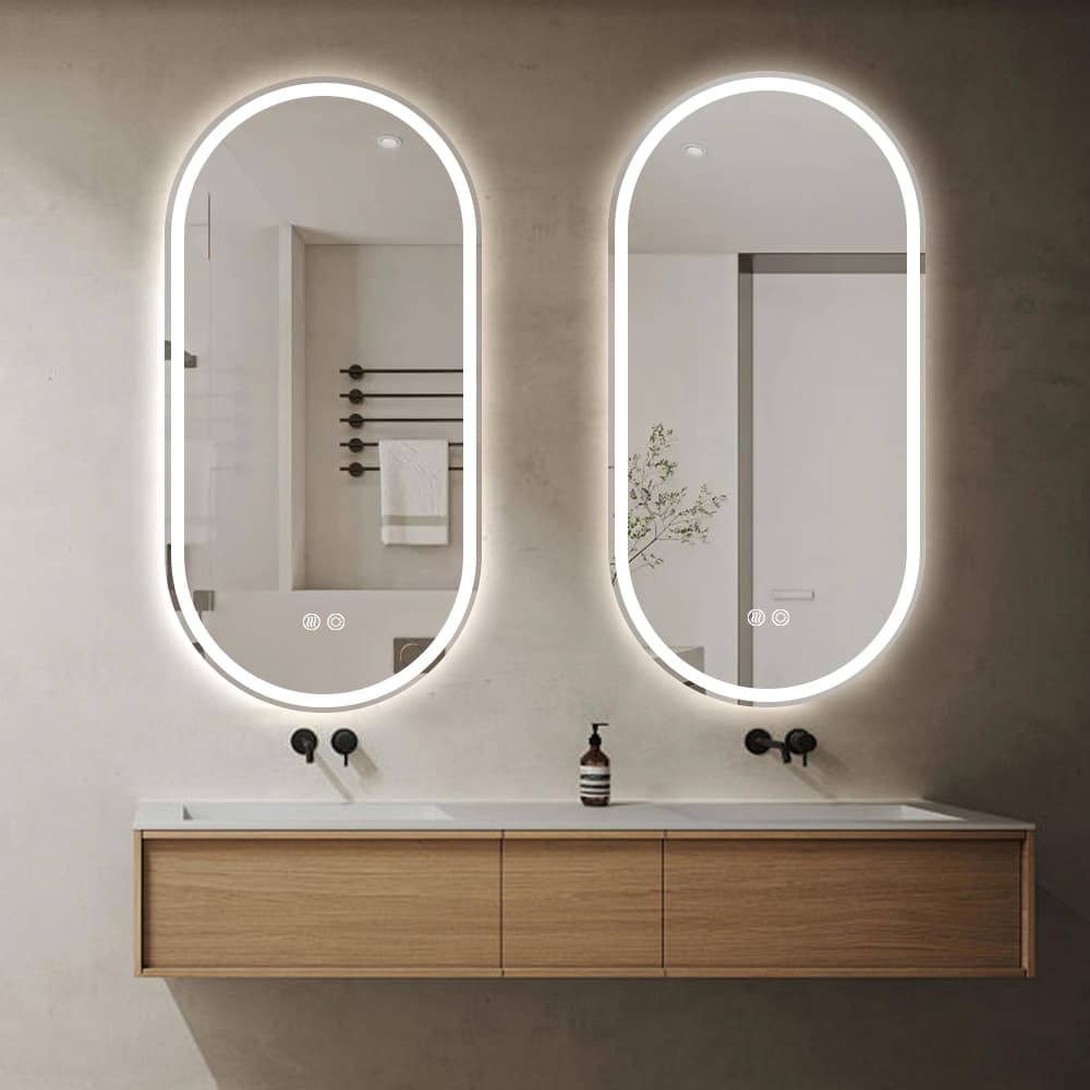 Oval LED Mirror Frameless Frosted Bathroom Mirror with Defogger & Dimmable 30mm LED Strip 100cm x 50cm