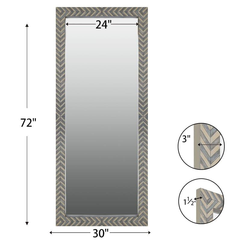 Zebra Fishbone Full Height Mirror 183cm x 76cm Brown Grey Wall Mount MDF Frame