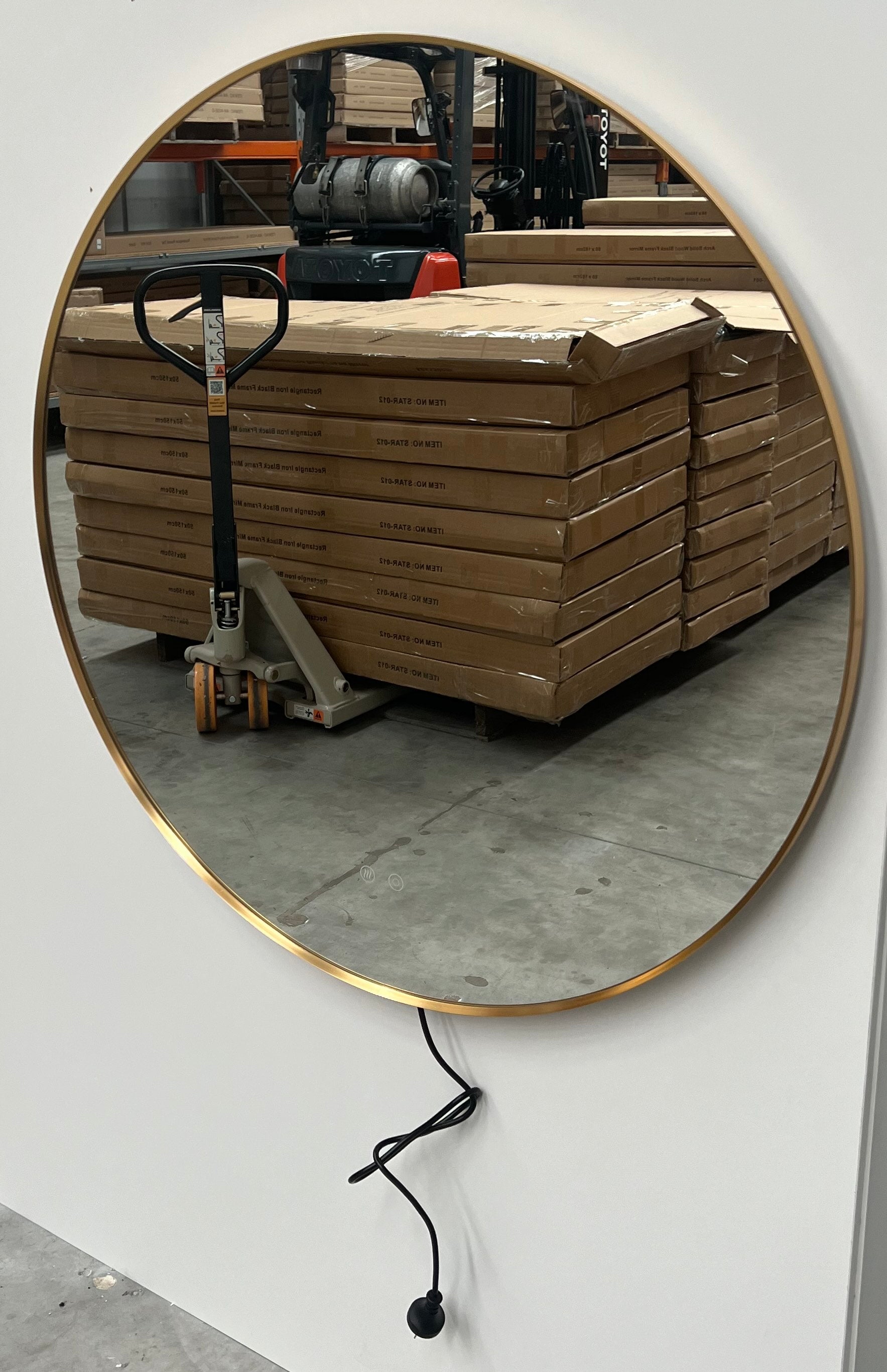 Round LED Mirror 90cm Gold Framed Backlit Defogger Dimmable