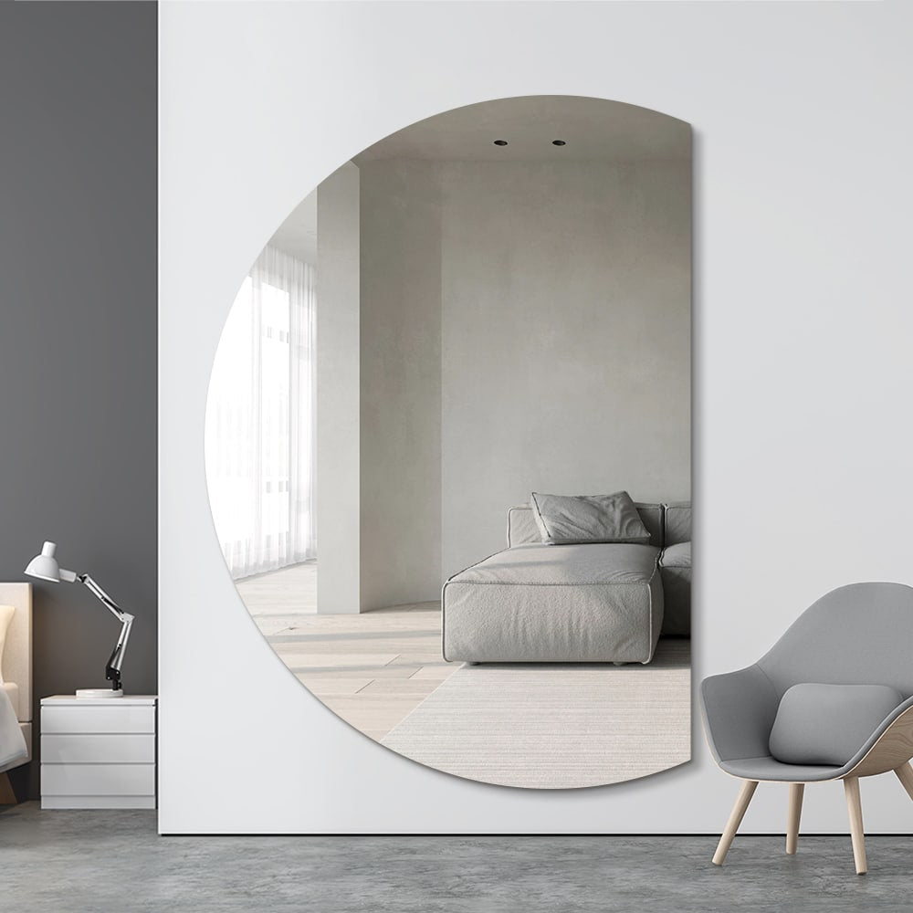 Right Cut Half Moon Wall Mirror 91cm x 130cm Frameless Decorative Mirror