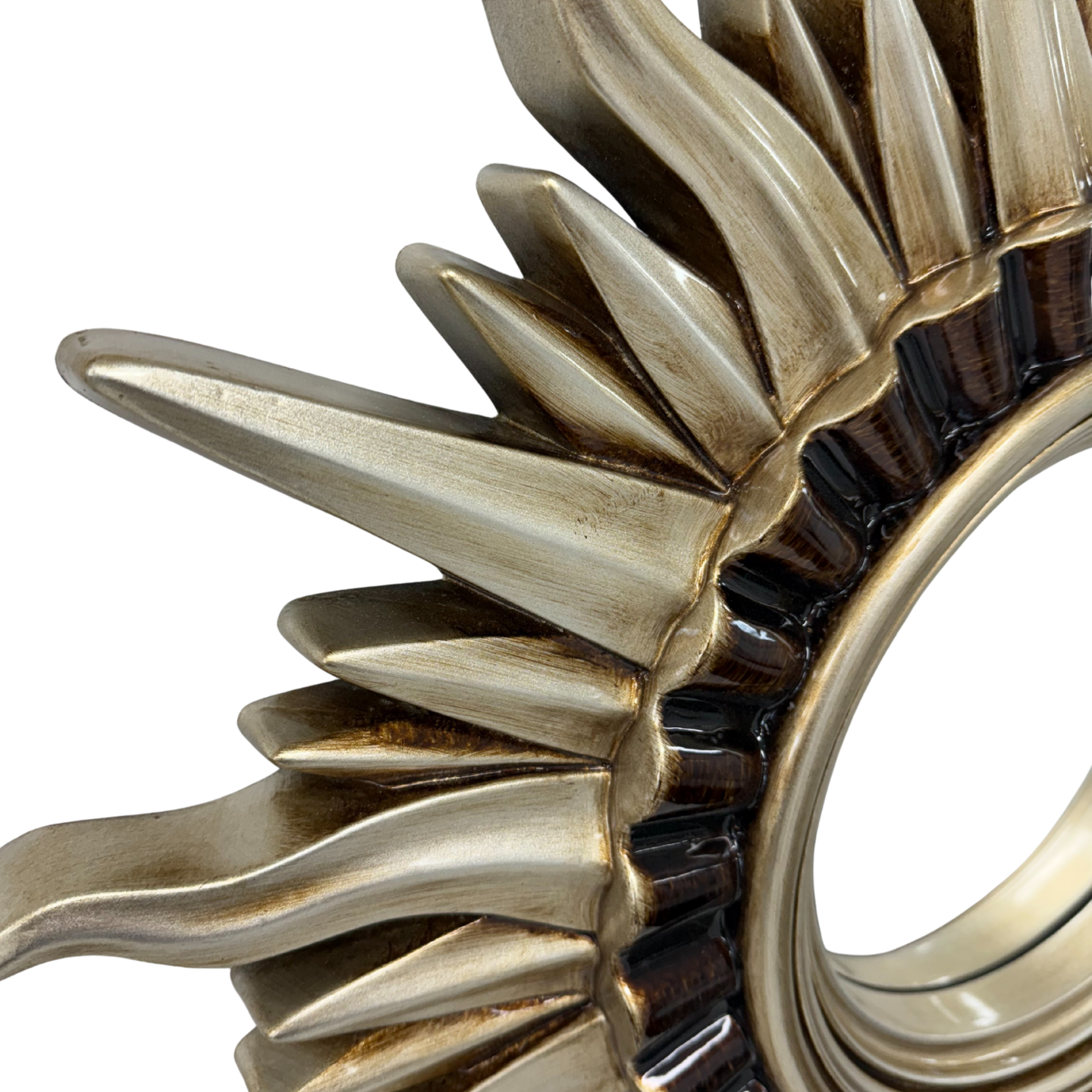 Round Vintage Sunburst Mirror 71cm Silver Wall Mount PU Frame