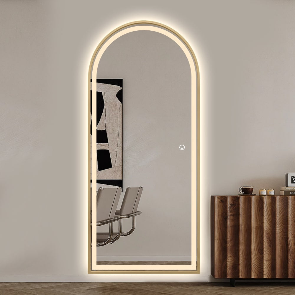 Full Length Arched LED Mirror 180cm x 80cm Freestanding Wall Mounted Gold Frame Dimmable