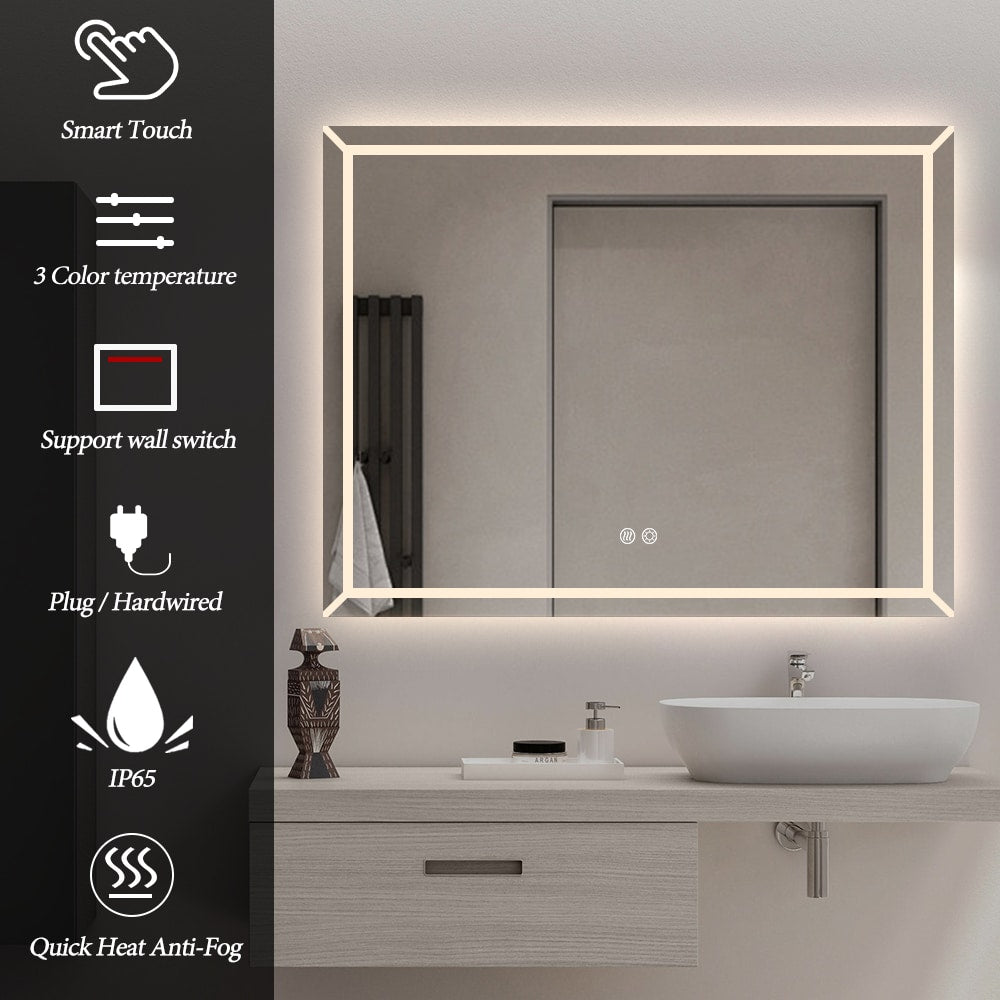 Rectangular Frosted LED Mirror Frontlit 70cm x 90cm Frameless
