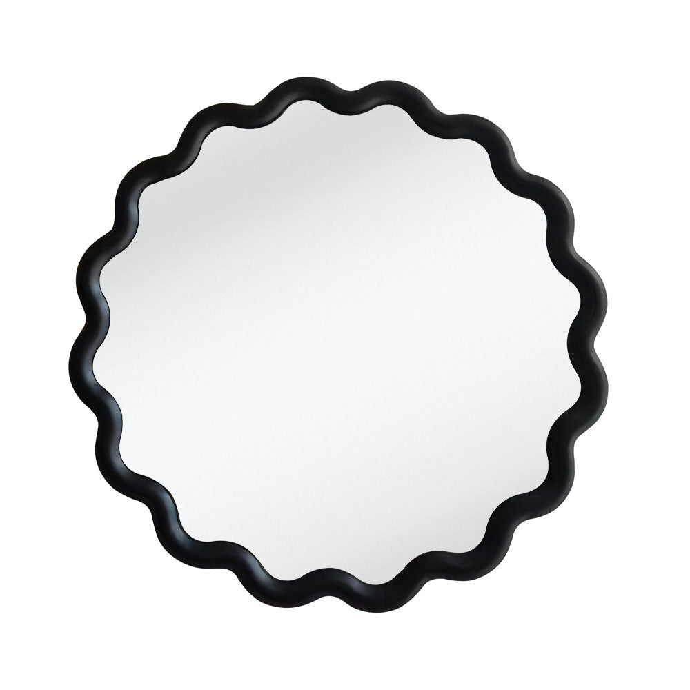 Besty Wavy Round Wall Mirror 60cm x 60cm Black MDF Frame