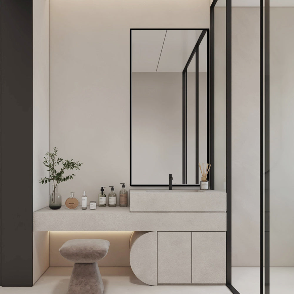 Black Framed Rectangular Wall Mirror Modern 50cm x 100cm Full-Length Mirror for Bedrooms Bathrooms Entryways