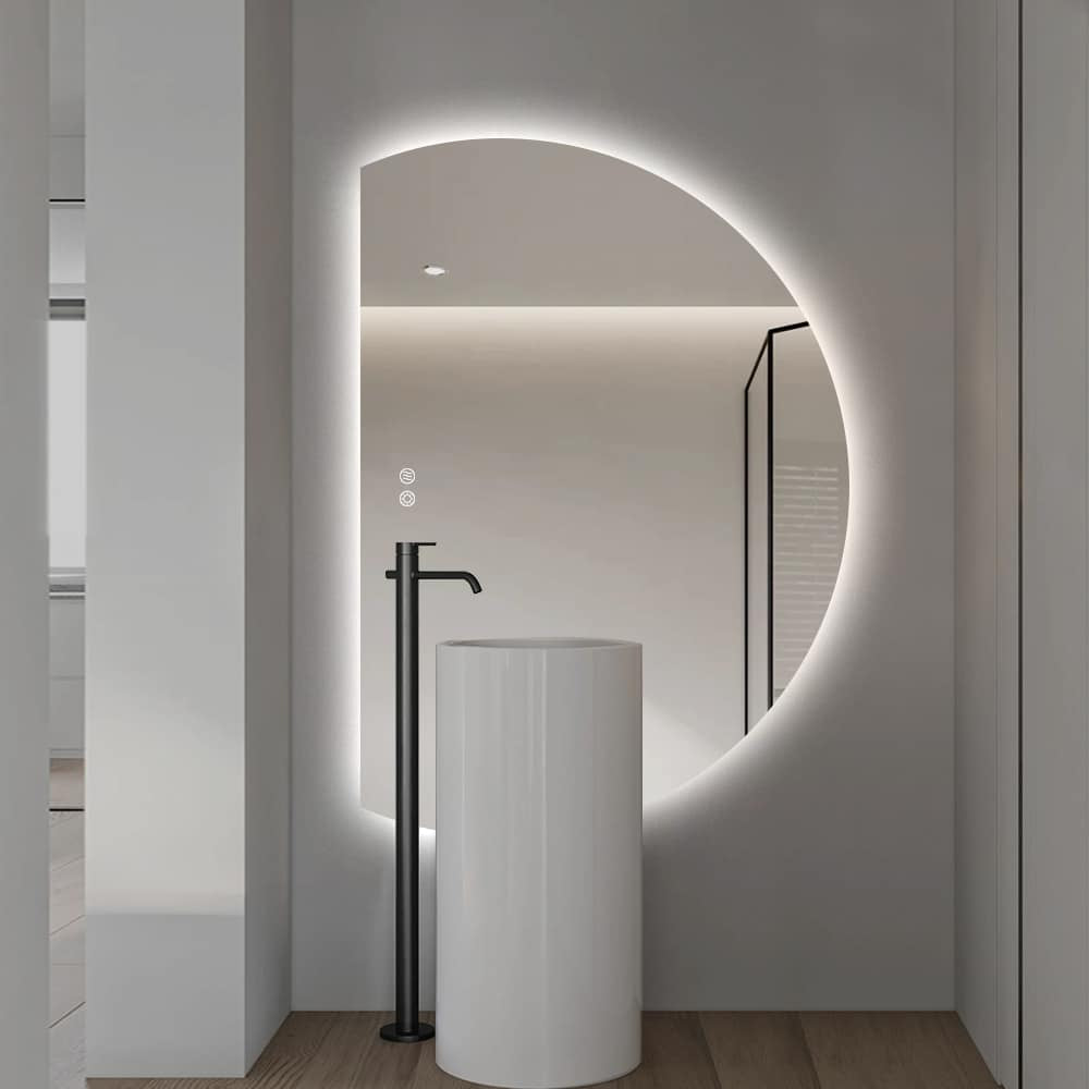Left Cut Moon LED Mirror 77cm x 110cm Frameless Backlit Wall Mirror