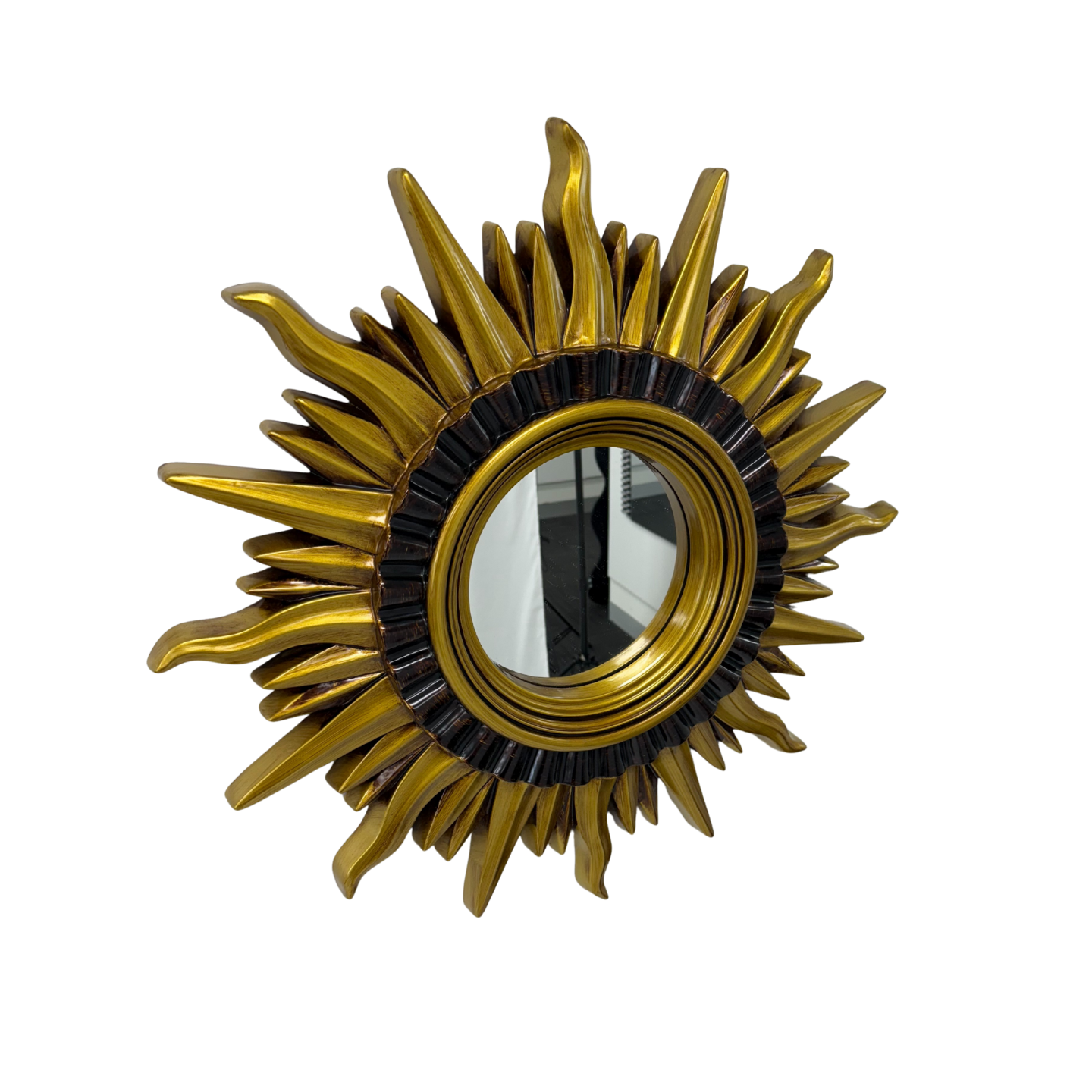 Round Vintage Sunburst Mirror 71cm Gold Wall Mount PU Frame