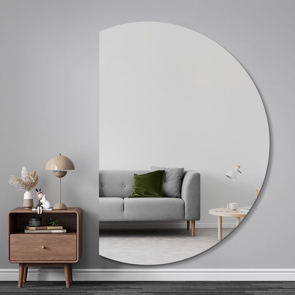 Half Moon Wall Mirror 91cm x 130cm Left Frameless