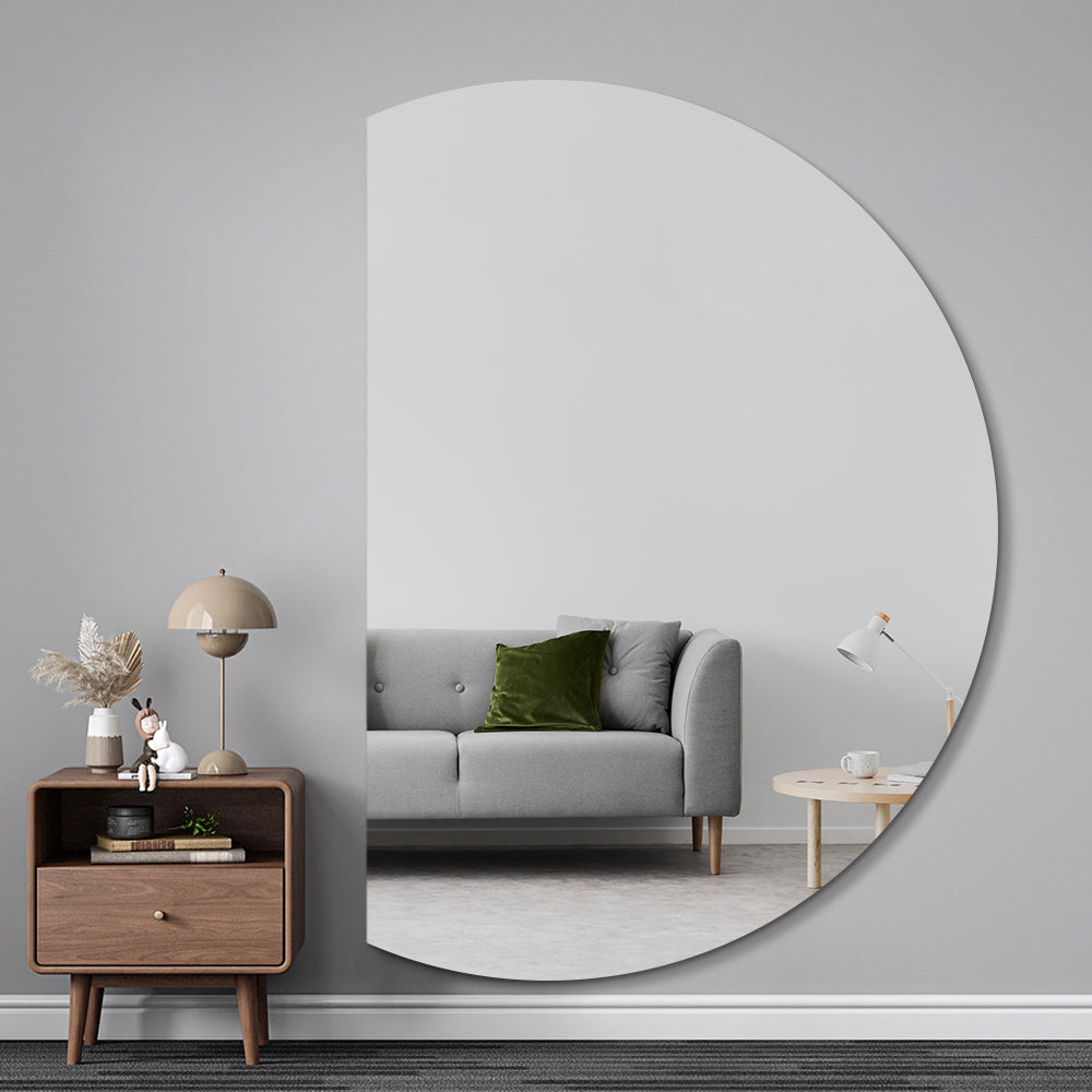 Left Cut Half Moon Wall Mirror 91cm x 130cm Frameless Decorative Mirror