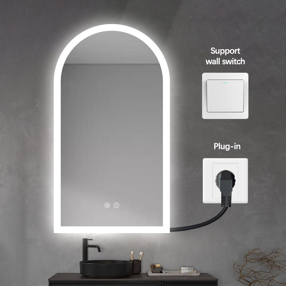 Arched LED Bathroom Mirror 90cm x 50cm Frameless Frosted Dimmable Anti Fog Defogger