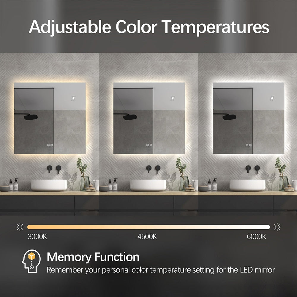 Square LED Bathroom Mirror 60cm x 60cm Frameless Backlit Straight Corner Dimmable