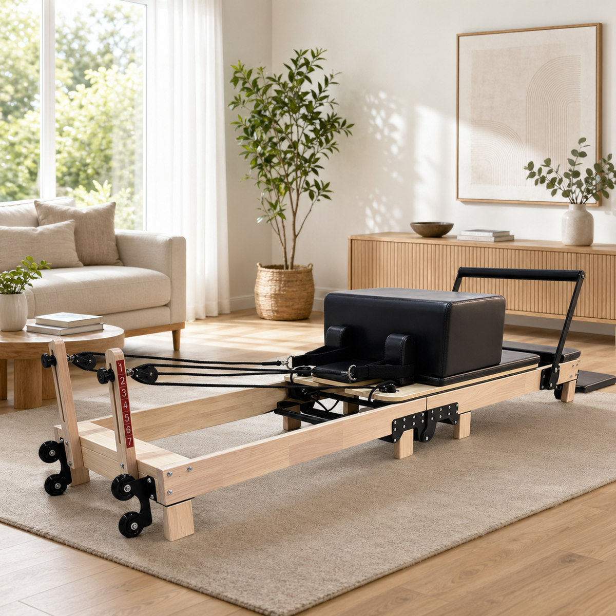 Formora Foldable Oak Wood Pilates Reformer - Home Studio Edition, 6-Spring with Jump Board