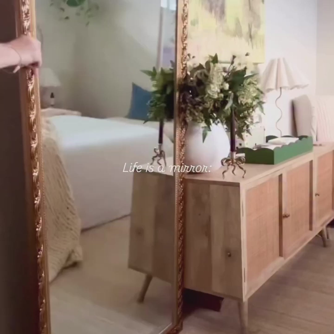 Load video: Ornate Gold Full Length Mirror - FLM28